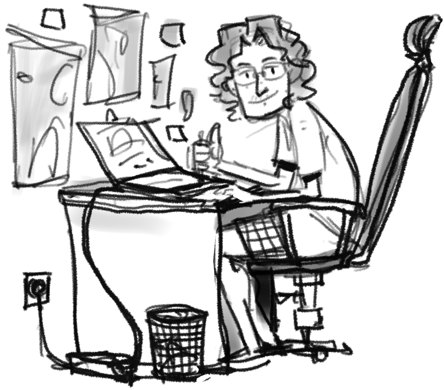 Shah at his desk